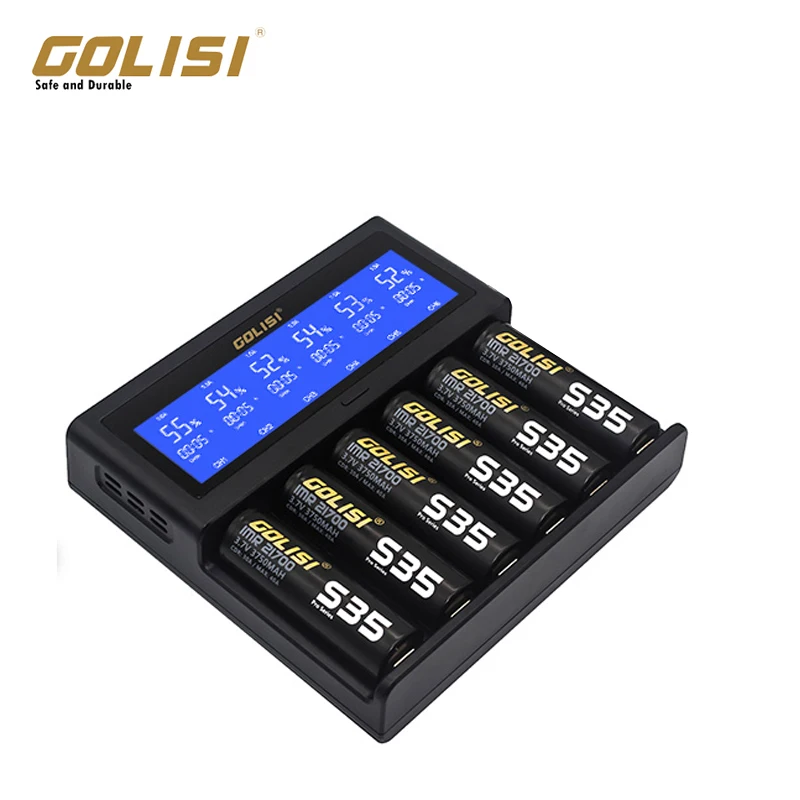 Golisi S6 UK plug 2A 1A 0.5A интеллектуальное зарядное устройство с ЖК-дисплеем для 18650 26650 20700