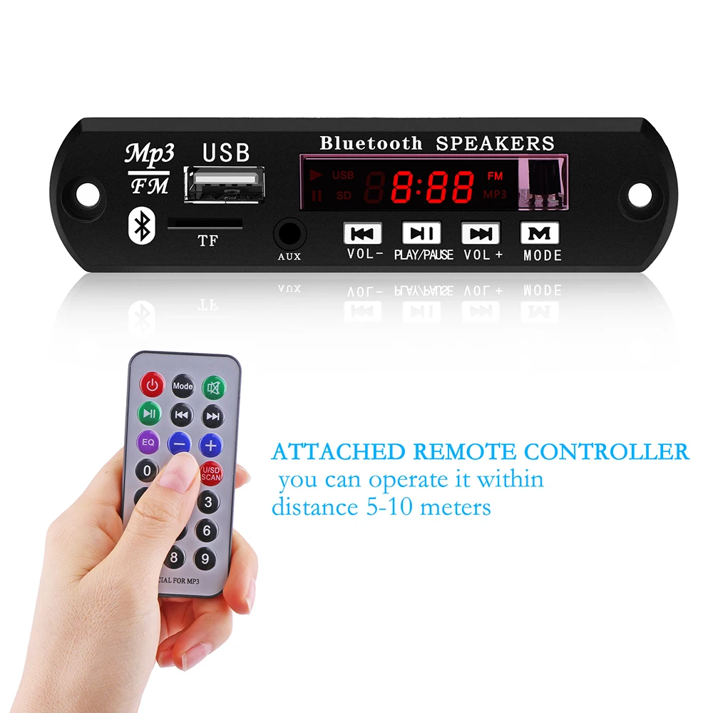 Car Bluetooth MP3 WMA WAV Decoder Board with FM Radio Audio Module TF Card USB Remote Controller(DC 5V/12V) | Электроника