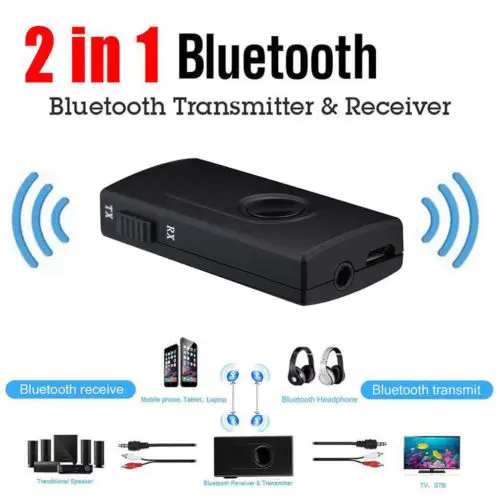Фото 2-в-1 беспроводной Bluetooth-передатчик приемник BT4.2 аудиоадаптер с аудиокабелем 3 5 мм +