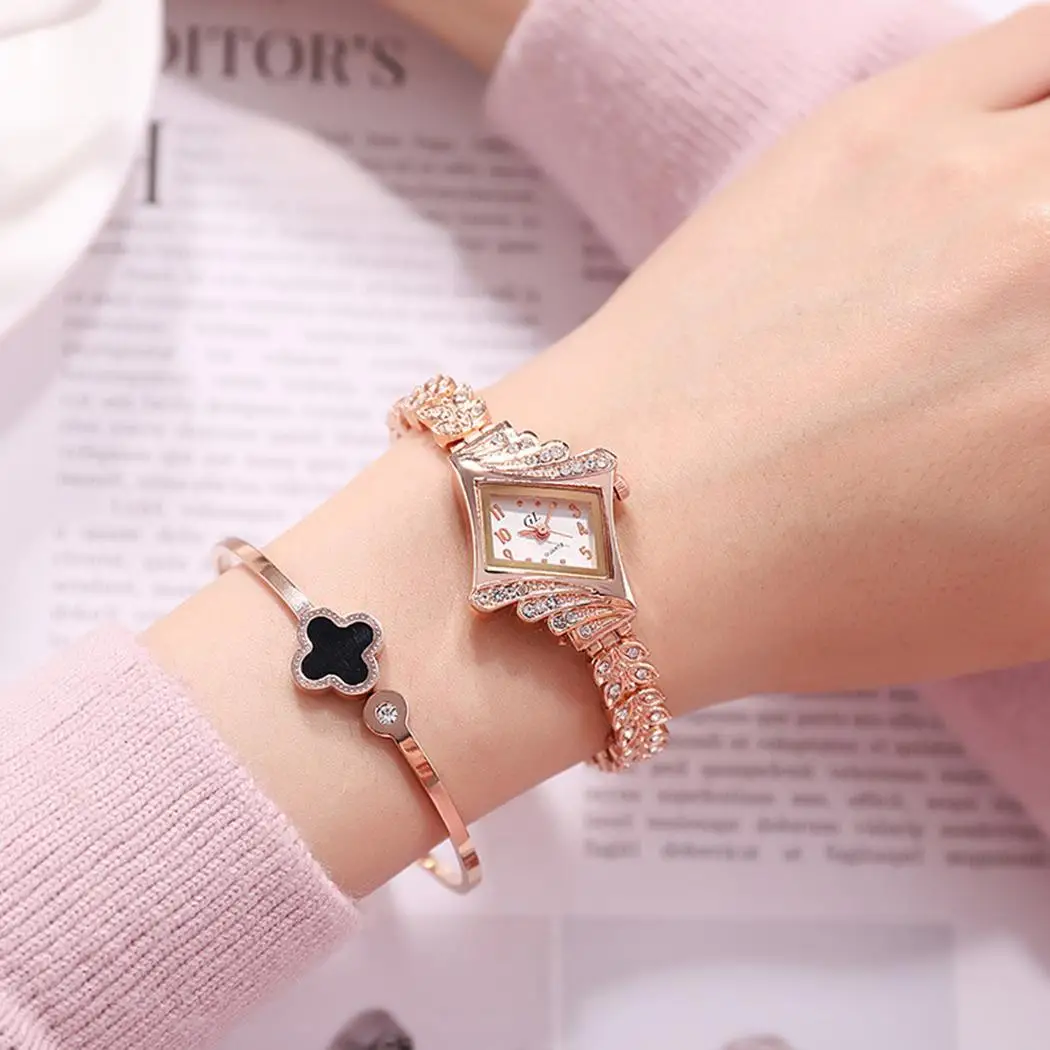 New Women Fashion Lozenge Shape Analog Complete Schedule 9mm Quartz Wrist Watch Bracelet Easy To Read Bangle | Наручные часы