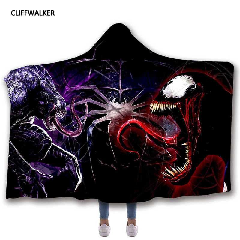 Wholesale Venom 3D Print Hooded Cosplay Blanket Cloak For Men's Adult Child Thick Double-layer Plush Winter Warm | Тематическая