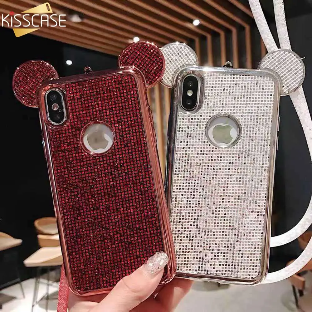 KISSCASE Микки силиконовый чехол для iPhone 7/7 Plus/8 Plus/6 6s Plus/X/XR Чехлы Bling Rabbit XS MAX 5 5S SE