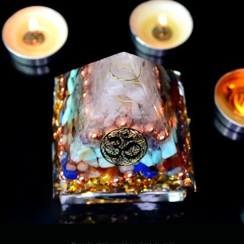 AURA REIKI Orgonite Pyramid Aura Crystal Sahasrara Chakra Zadkiel Amazonite Lapis Improve Memory Resin Decorative Craft Jewelry