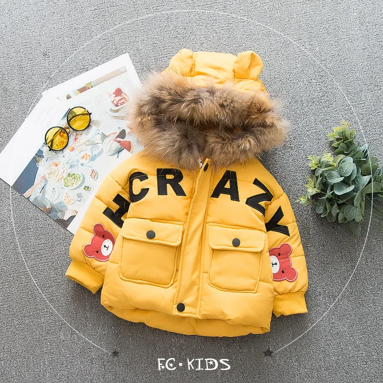 

Little Girls Winter Coats Fur Coats wool thick girls winter coats Winter Coats with Real Fur for kids 2018 clearance Pink Yellow