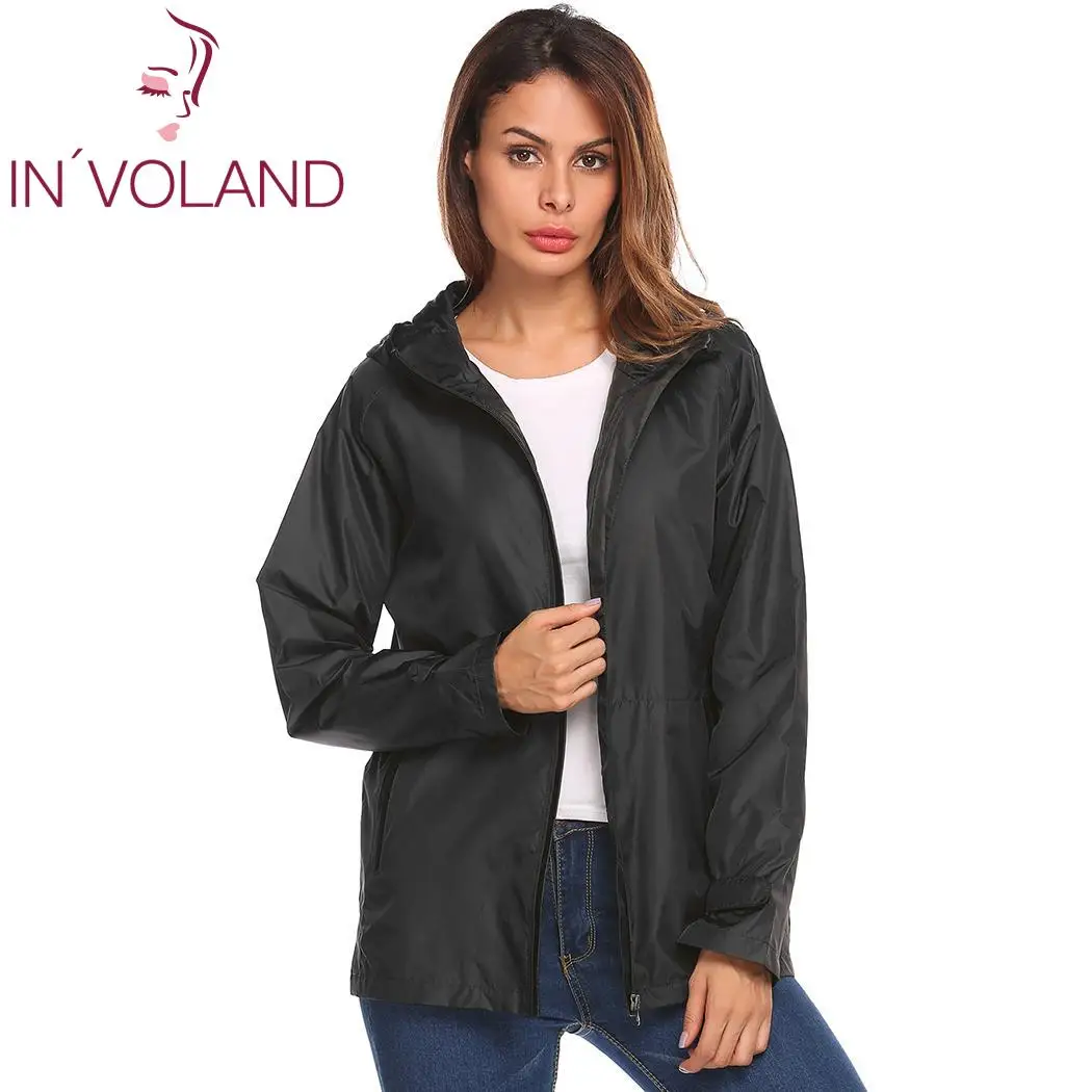 New Women Waterproof Breathable Long Sleeve Solid Coat Rain Jacket Autumn Winter Pockets Zip Zipper Closure Hooded | Женская одежда