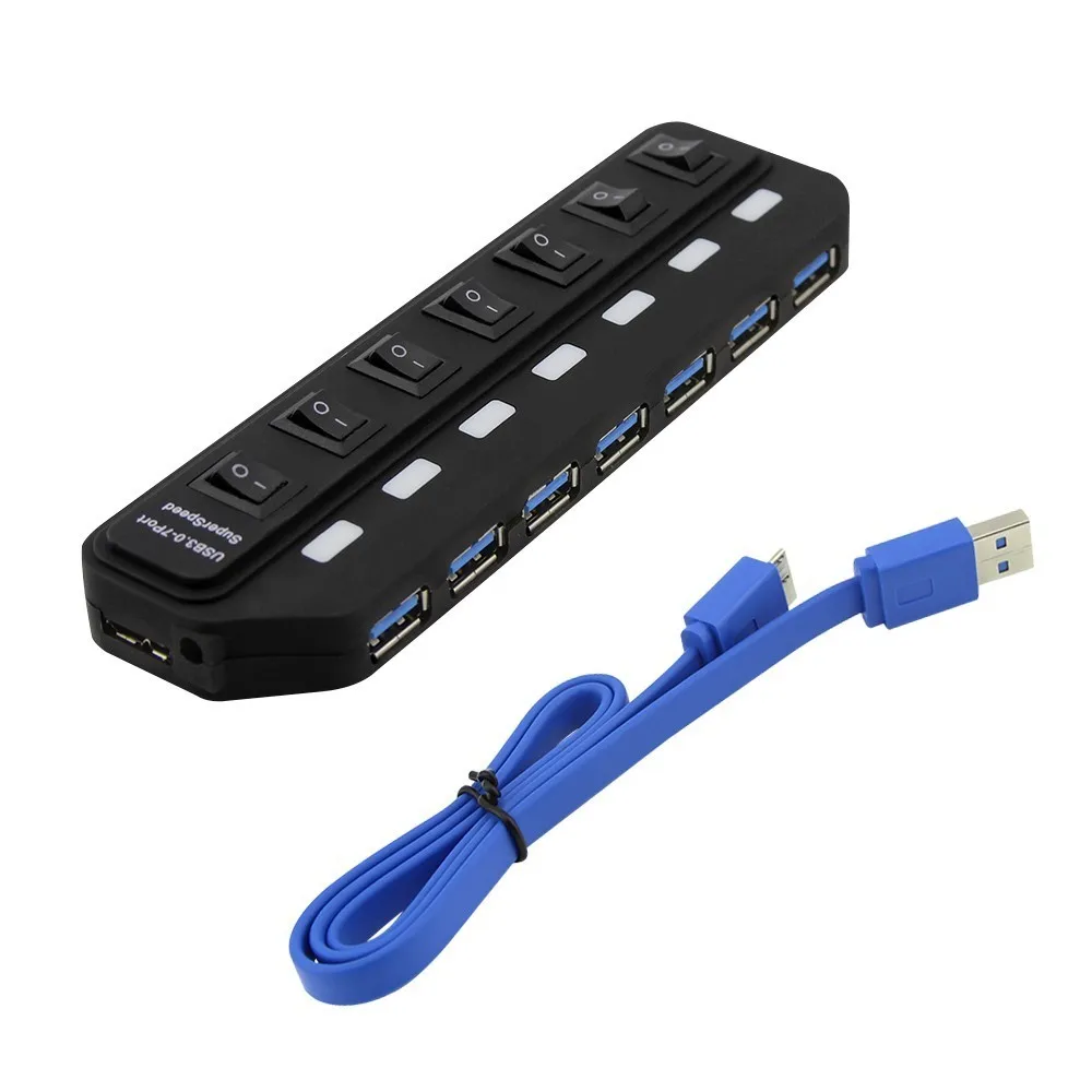 Usb хаб 3 0 сверхскоростной 7 портов Micro Multi USB3.0 сплиттер с внешним переключателем