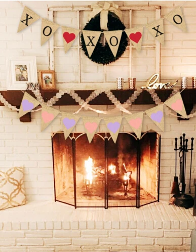 XOXO Burlap баннер деревенский День Святого Валентина украшения знак гирлянды на