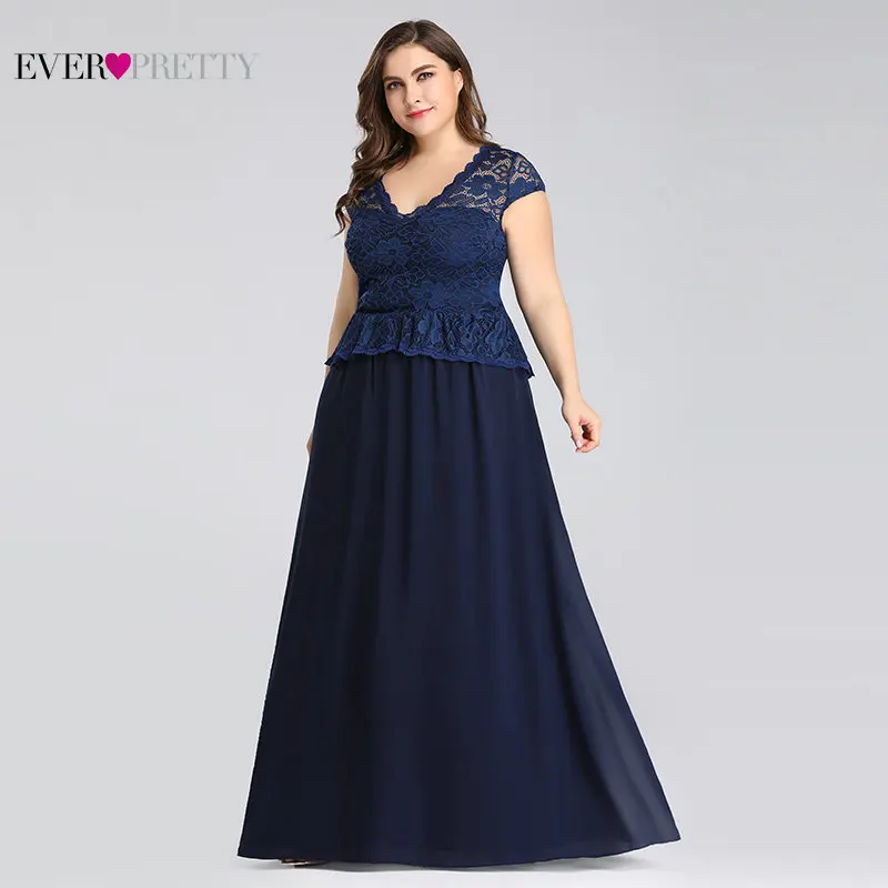 Navy Blue Mother Of The Bride Dresses Plus Size Ever Pretty Elegant A Line V Neck Sleeveless Lace Formal Party Gown Guest Dress | Свадьбы и