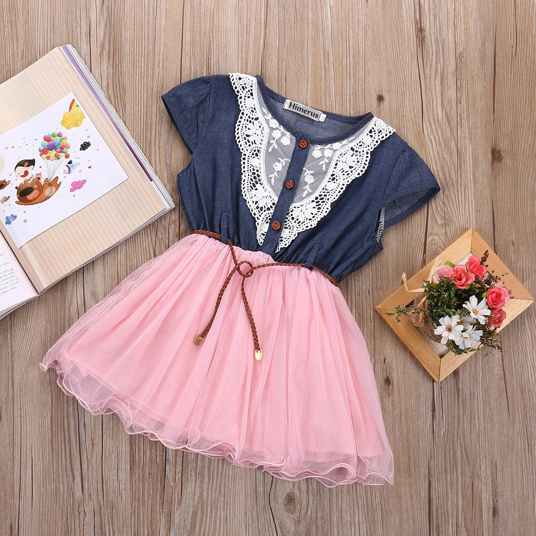 Pudcoco Girl Dress 1Y-6Y Unico Principessa Bambine Festa Bambini Pizzo Cintura Denim Tulle | Детская одежда и обувь