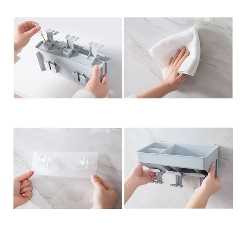 Paste Wall Mounted Toothbrush Holder Mouthwash Set Bathroom Toothpaste Rack Storage Wash Racks | Дом и сад