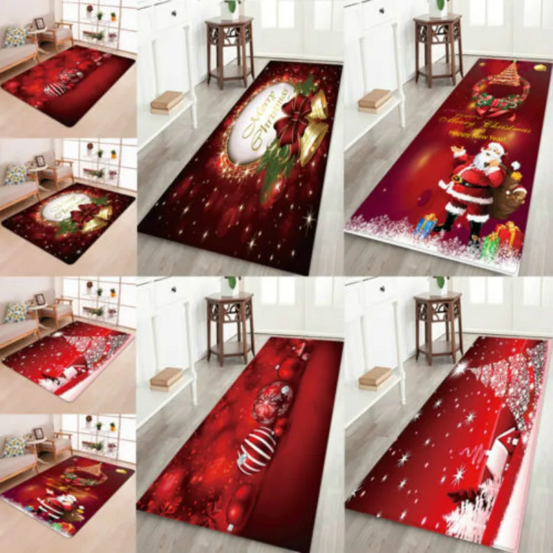 

3D Christmas Santa Claus Anti-slip Kitchen Room Floor Mat Flannel Carpet Rug Durable Xmas Decor Floor Rug Home Textile