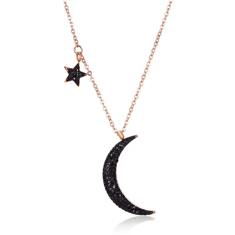 Женский кулон из титановой стали Jiayiqi Black Star & Moon розовое Золотое Модное Новое