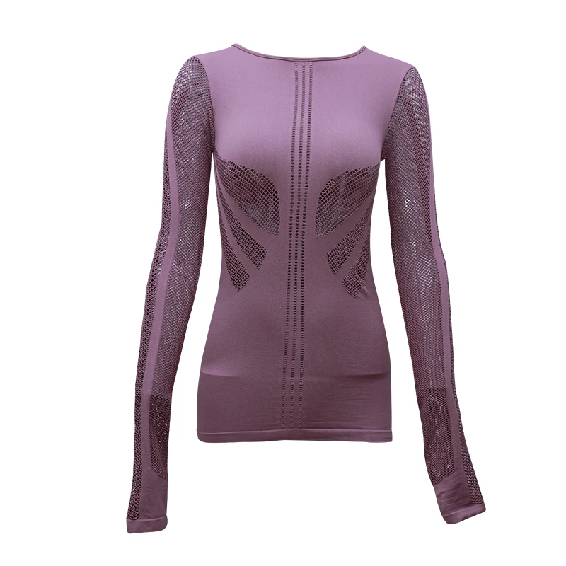 

Hollow Out Sport Shirts Top Women Slim Fit Mesh Yoga Fitness Top Long Sleeve High Flexible Solid Gym Workout Jersey