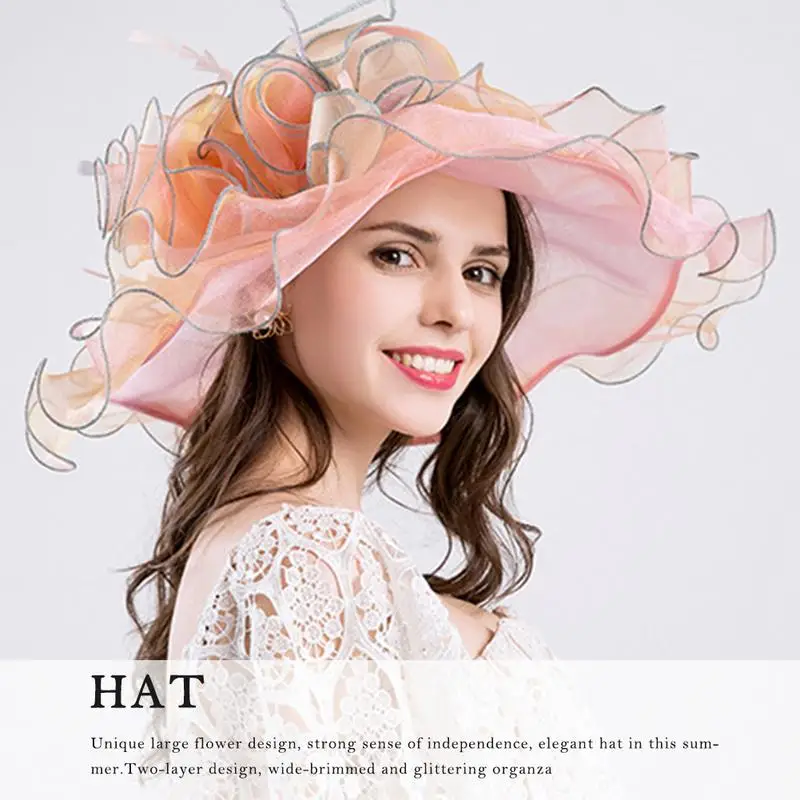 Ультрафиолет Открытый Sunhat для женщин Складная органза церковь котелок оборками