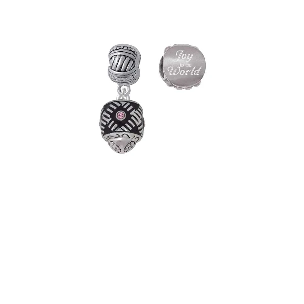 Silvertone диагональная окаймленная бочка с розовые кристаллы Spinner Joy to the World Charm Beads