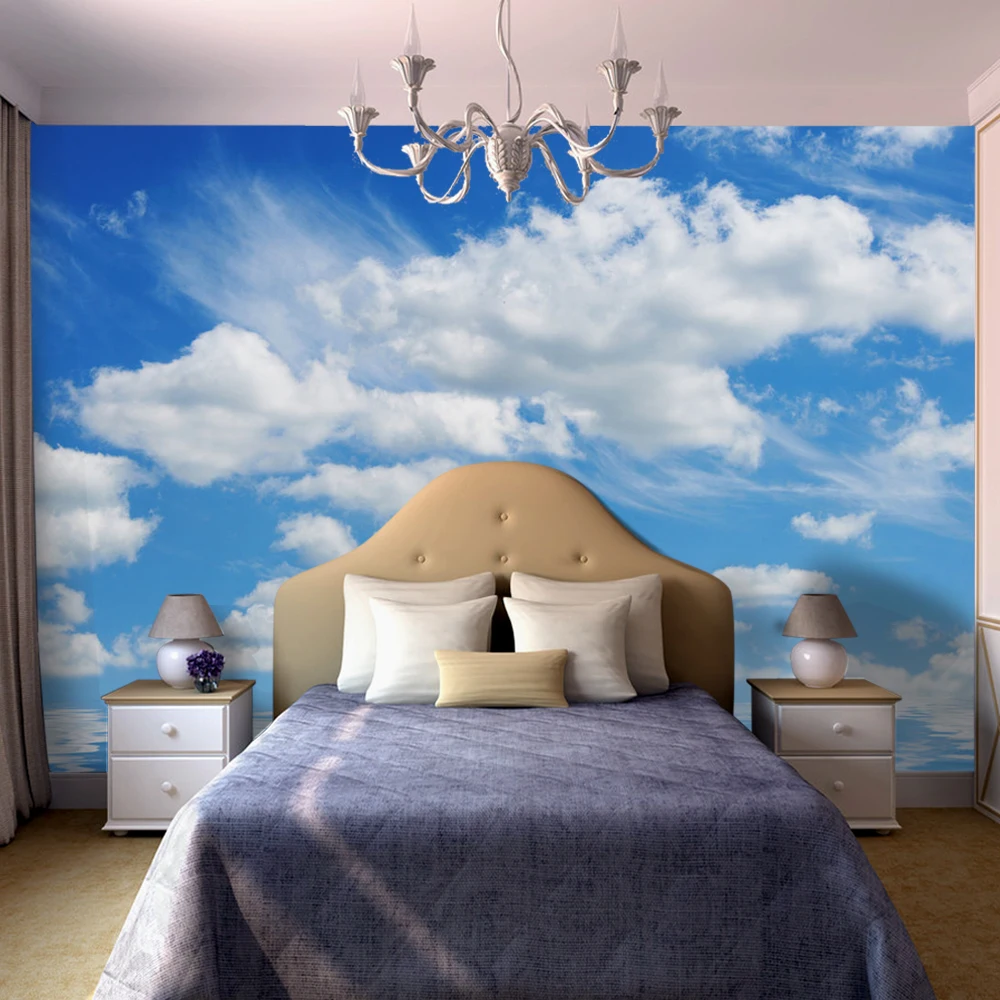 Blue Sky Wall Mural Partly Cloudy Living Room 3D Decoration Wallpaper | Fabric &amp Textile Wallcoverings