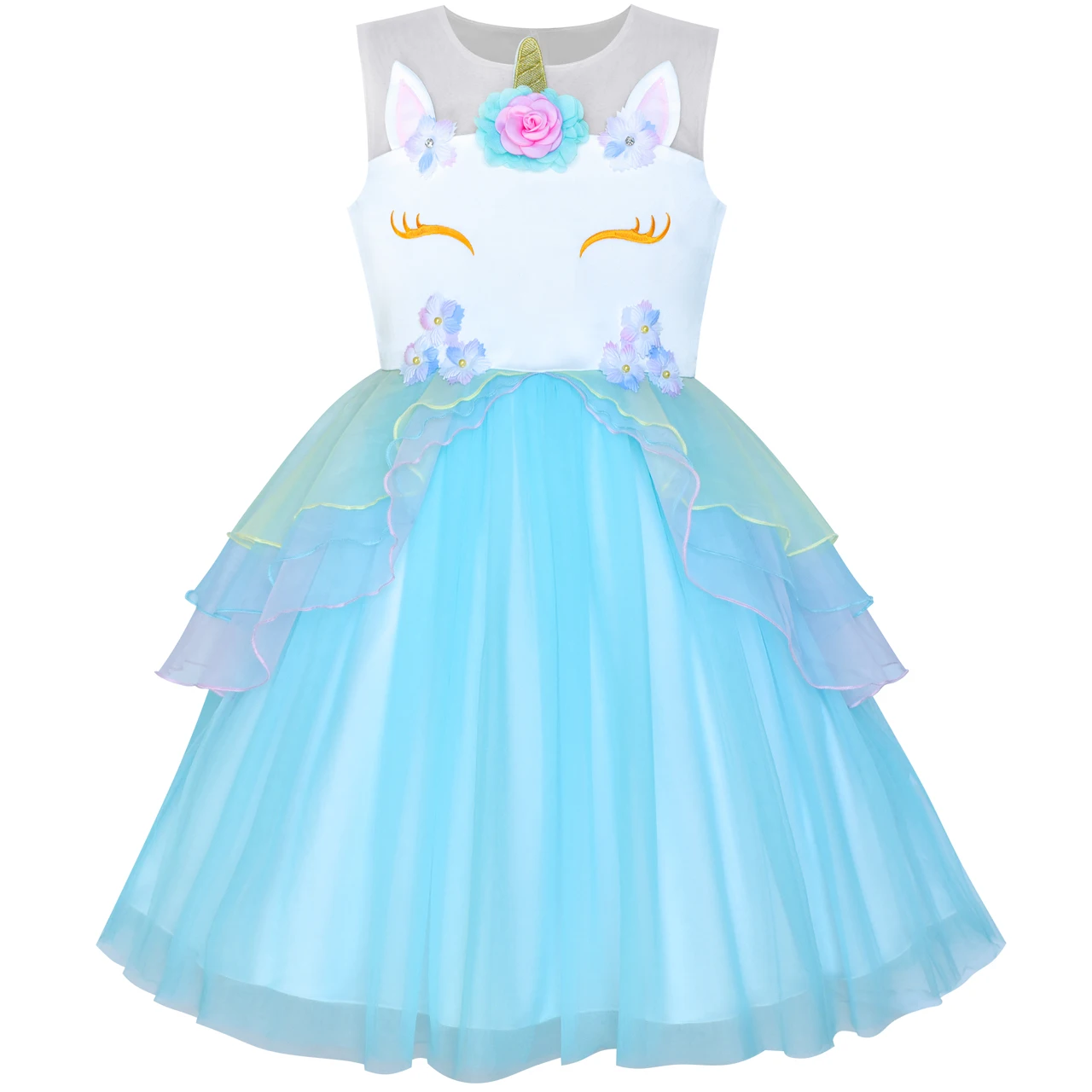 Sunny Fashion платья для девочек платье Румянец Розовый единорог Костюм Косплей