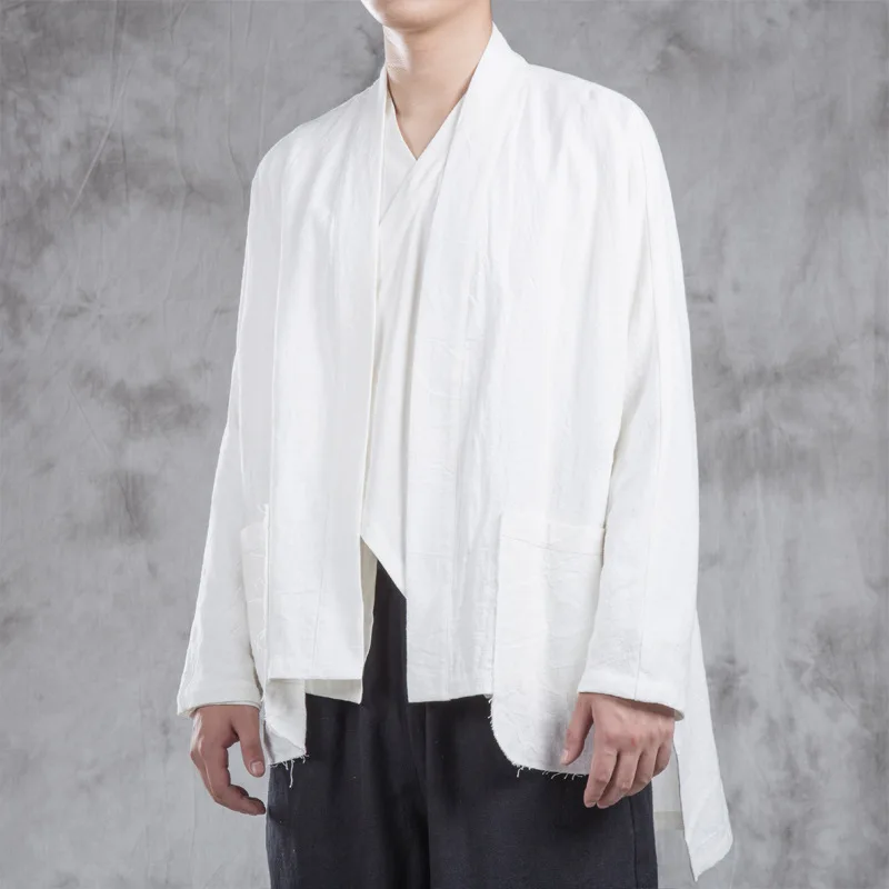 

Мужской кардиган-кимоно из хлопка и льна, в винтажном китайском стиле