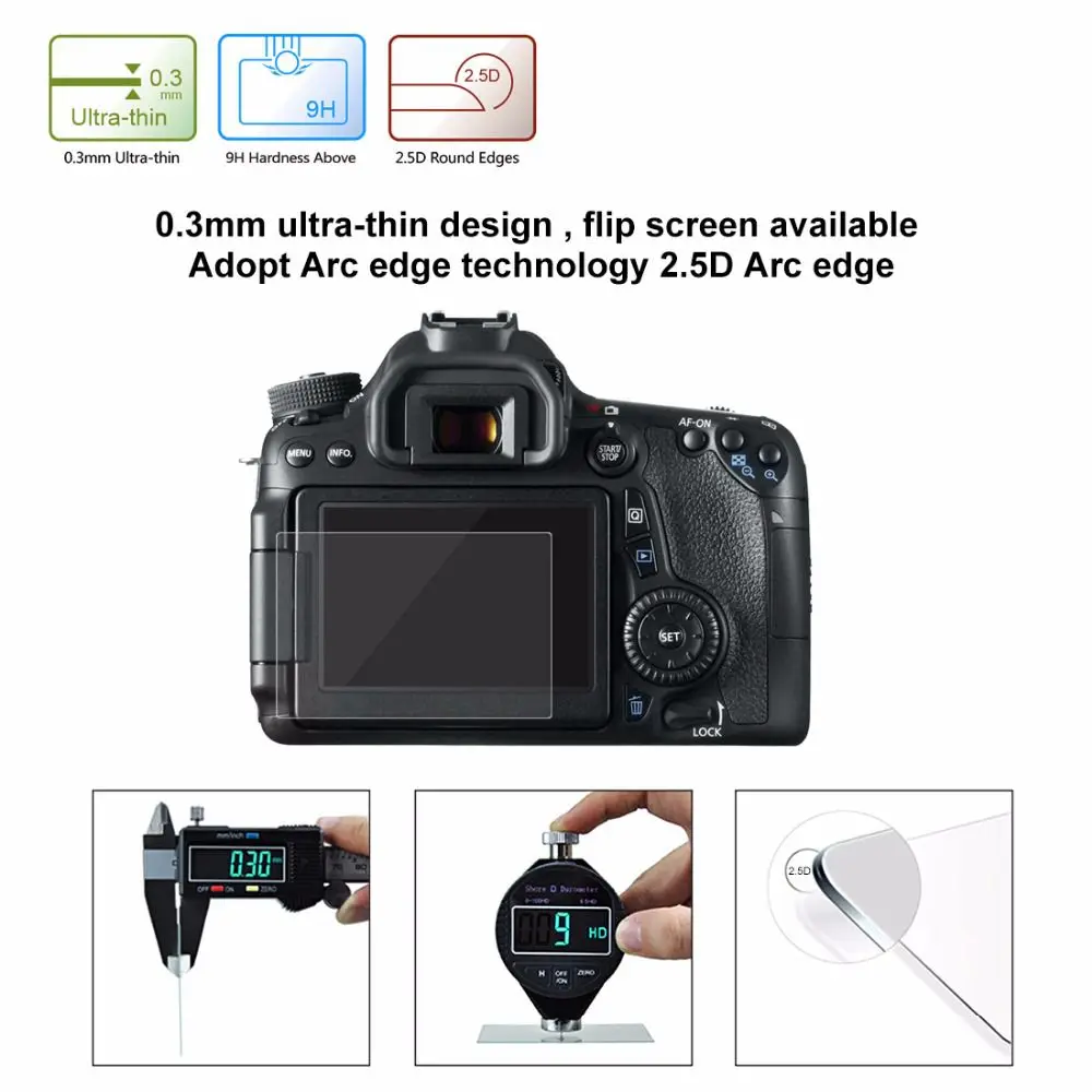 IG-PULUZ Camera 2.5D Curved Edge 9H Surface Hardness Tempered Glass Screen Protector for Canon 650D 70D 700D 750D 760D 80D | Электроника