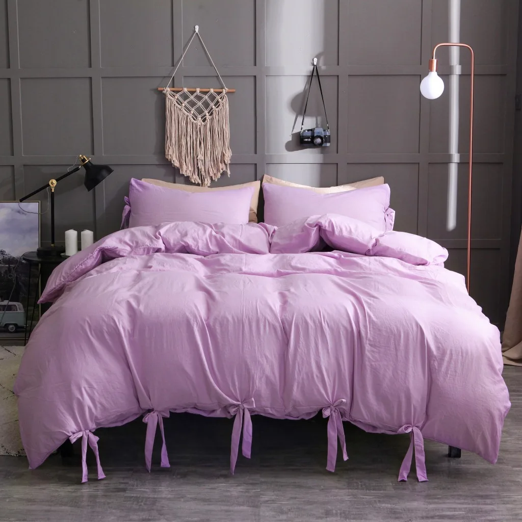 

Wash Cotton Solid Grey Color Duvet Cover 2/3pcs Set Comfortable Duvet Cover Pillow Case US King Queen Full Twin Size