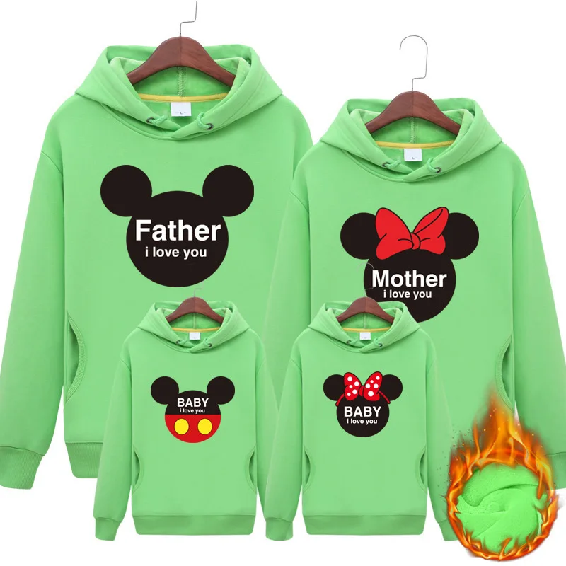 Family Clothes Mother Father Kids Autumn Minnie Long Sleeve Hoodie Sweatshirt Mickey Cartoon Mous Printed Cotton Warm Pullover | Мать и