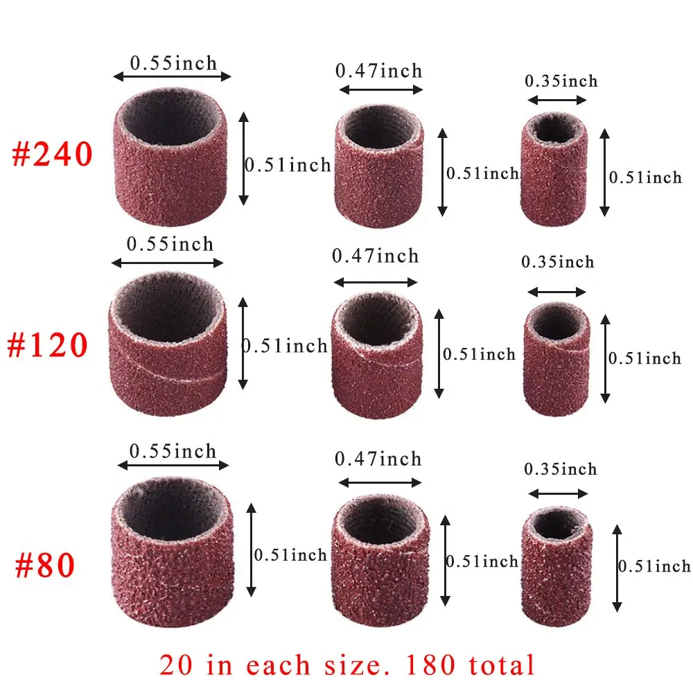 Sanding Drum Kit 192 Pcs Sander Set With Shank Nail Band Sleeves 1/2inch 3/8inch 1/4inch 80/120/240 grits | Инструменты