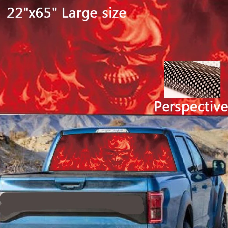 

65"x 22" Large Size Rear Window Flaming Skull Cool Sticker Rear Window Sticker for TRUCK SUV JEEP