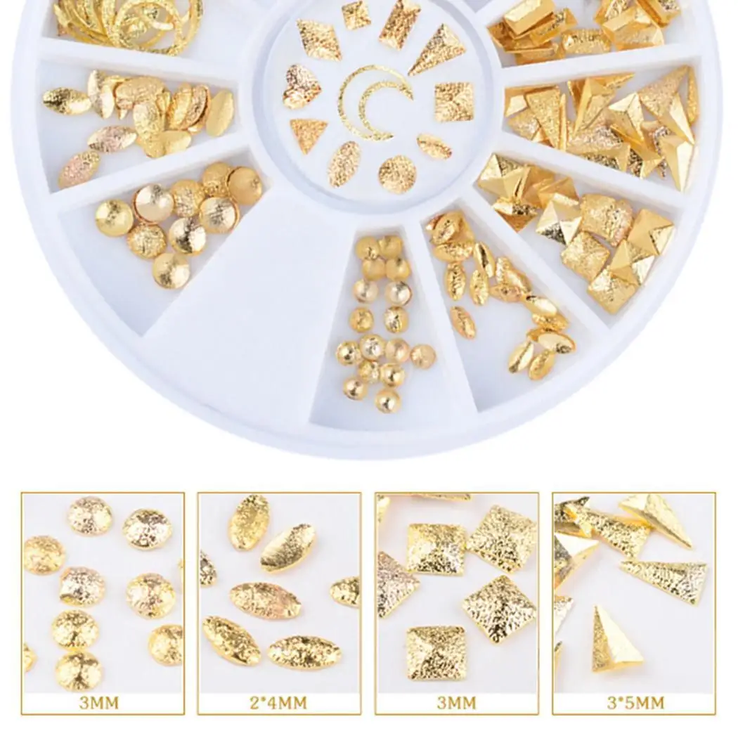 Other 12 Gel Square/ Wheel with 3D Decoration Rivets Moon System Use Art Glitter Round/ Stud Nail Heart/ Glue Tips Gold | Красота и