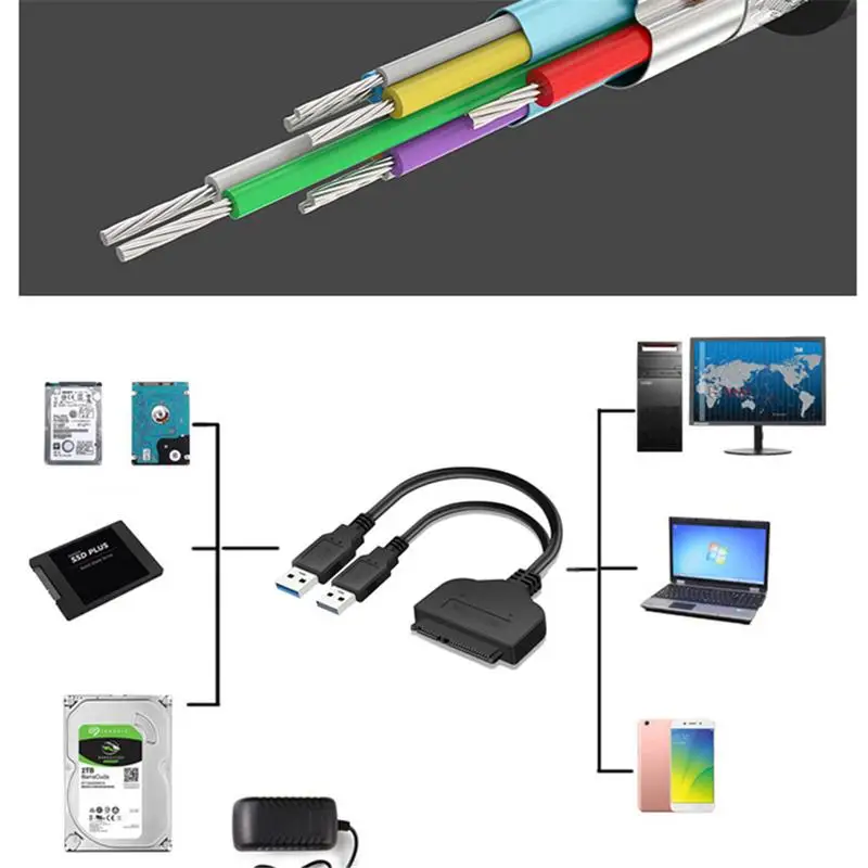 Переходник с USB 3 0 на SATA 22 Pin для жестких дисков 2 5 дюйма|Компьютерные кабели и