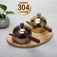 japanese single wooden handle 304 stainless steel kettle flat bottom side pot maker teapot cooking boil tea coffee pot teaware