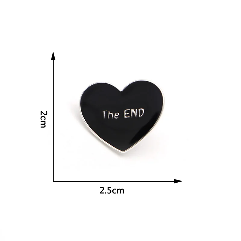 

Original Art Black White Brooches The End Heart Enamel Pin for Kids Lapel Pin Hat Bag Pins Denim Jacket Women Brooch Badge Q1085