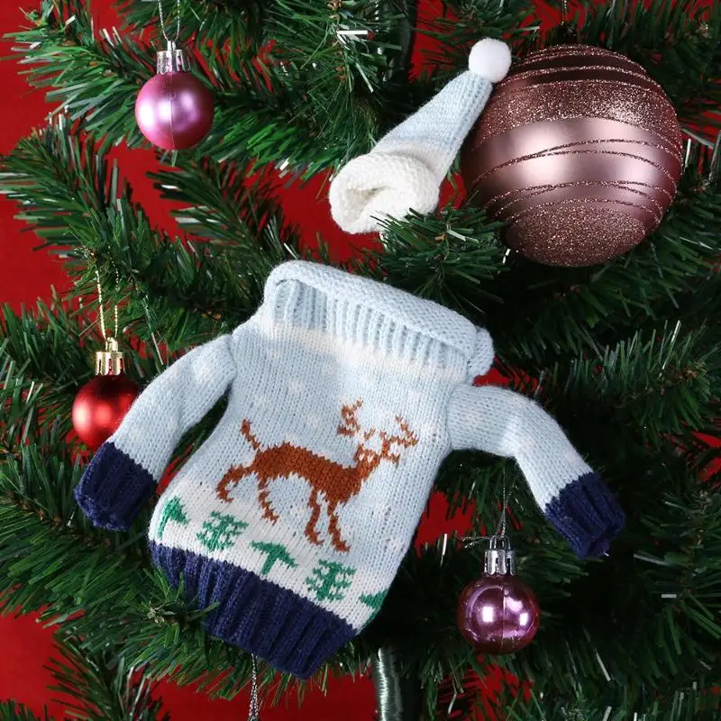 Knitting Christmas Wine Bottle Cover Set Sweater With Hat Xmas Decor | Дом и сад