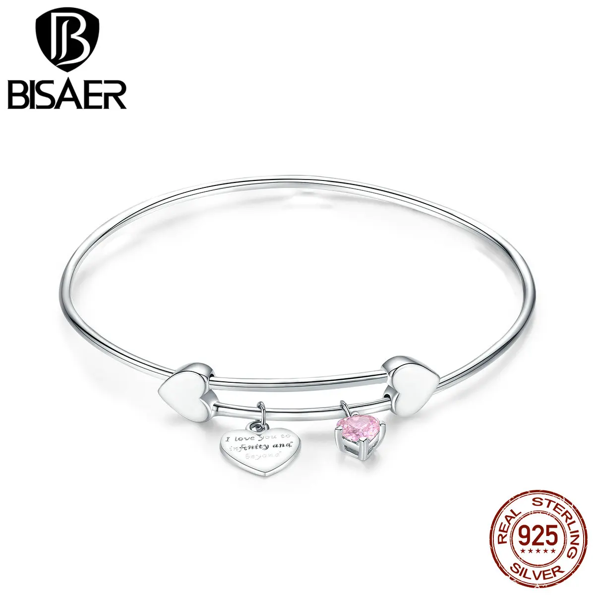 BISAER,, высокое качество, 925 пробы, серебряный,, маленькое сердце, браслет для женщин, девушек, модное ювелирное изделие, подарок, HSB124