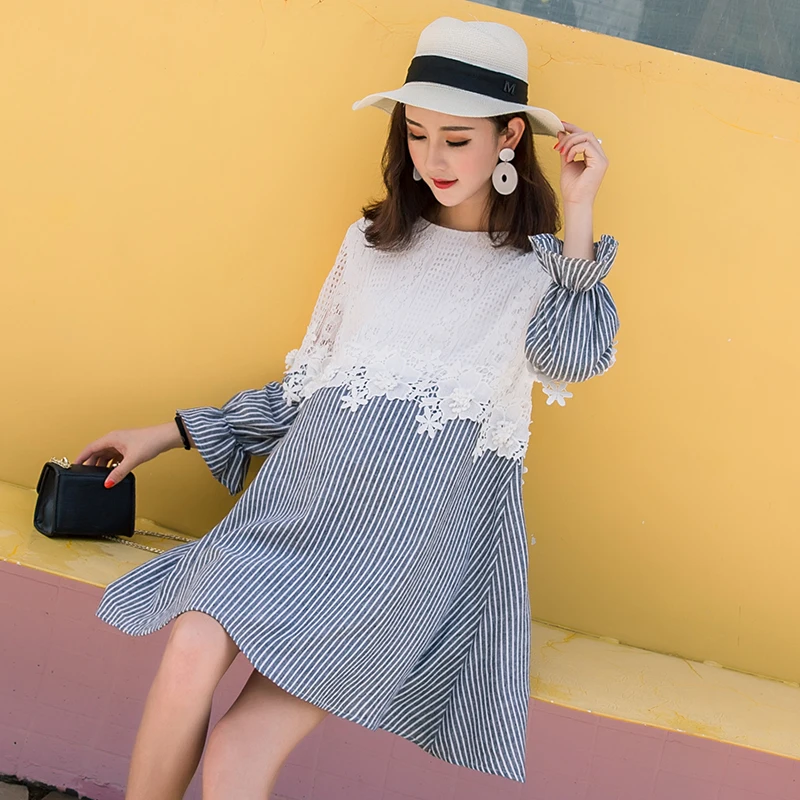 2020 new spring pregnant women dress long sleeve lace splicing chiffon loose maternity mini pregnancy a-line shirts blouse | Мать и