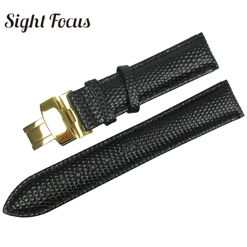 

Black Lizard Grain Calf Skin Leather Watch Band Men14mm 16mm 18mm 20mm Watch Strap for Universal Wrist Watch Belt Bracelet Reloj