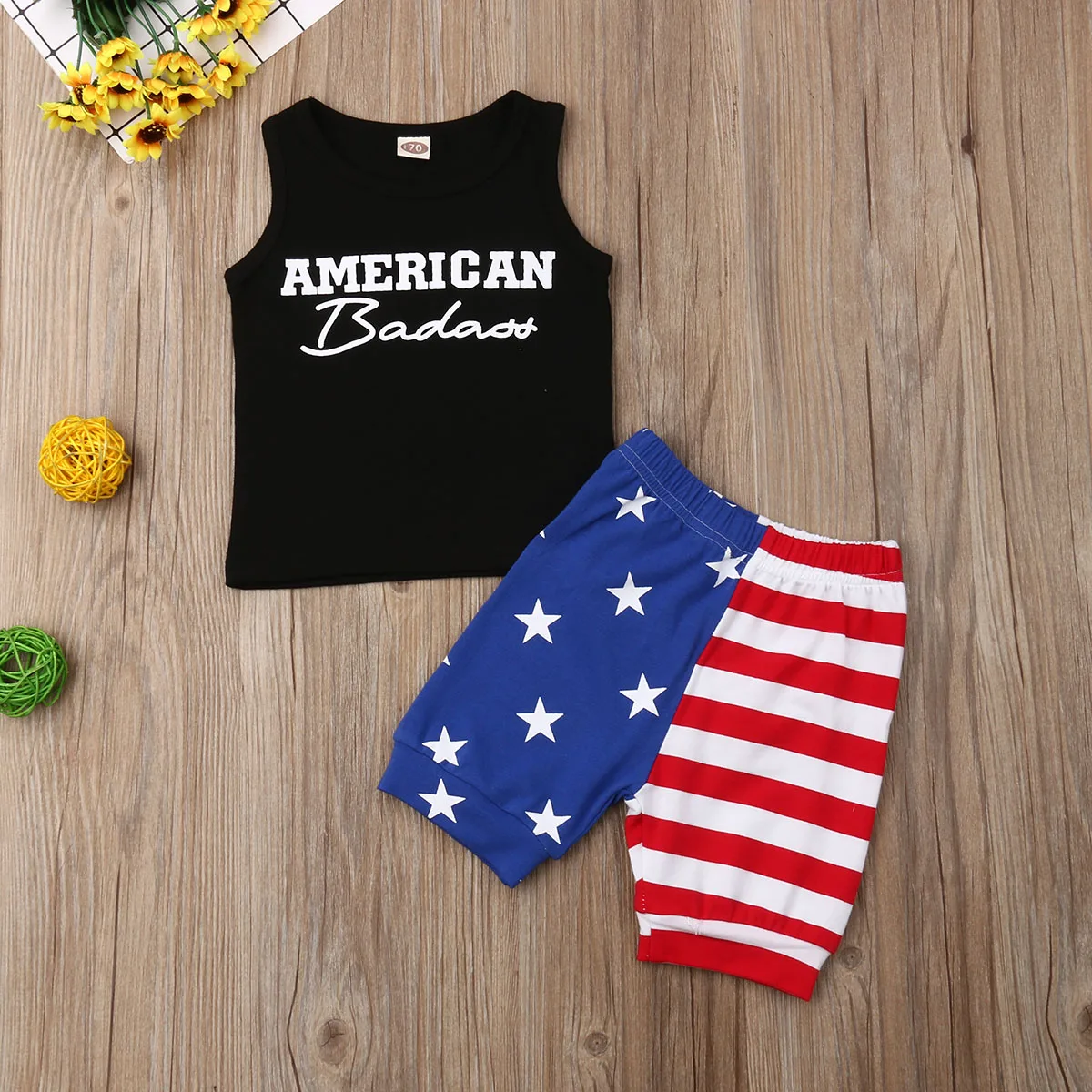 

Pudcoco Baby Boy Set 0-3Y Newborn Baby Boys Tops Independence Day Vest+Shorts Pants Summer Outfit 2PCS Set
