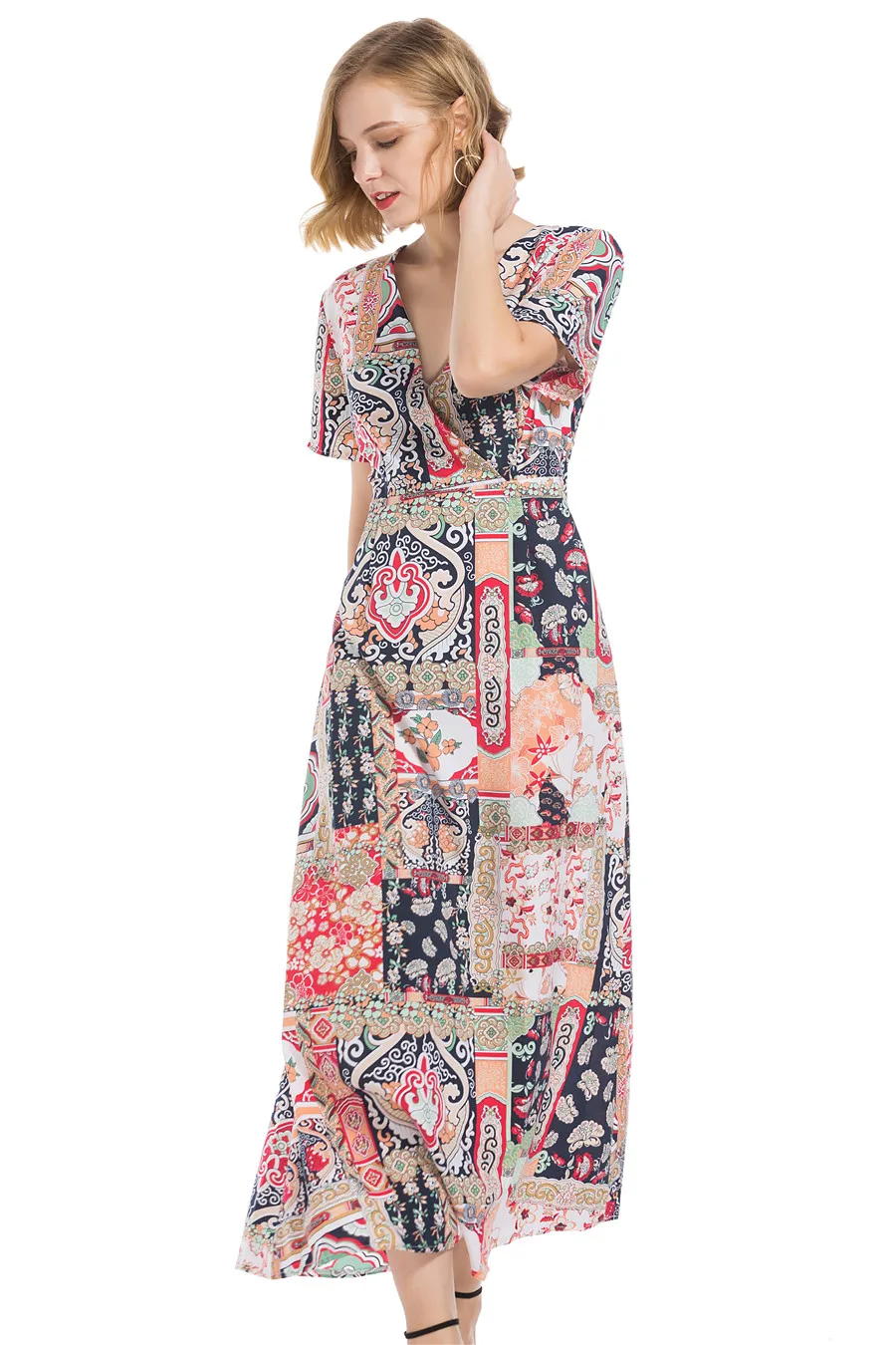 2019 летнее платье элегантное женское Ретро Vestidos Verano богемное Цветочное с v
