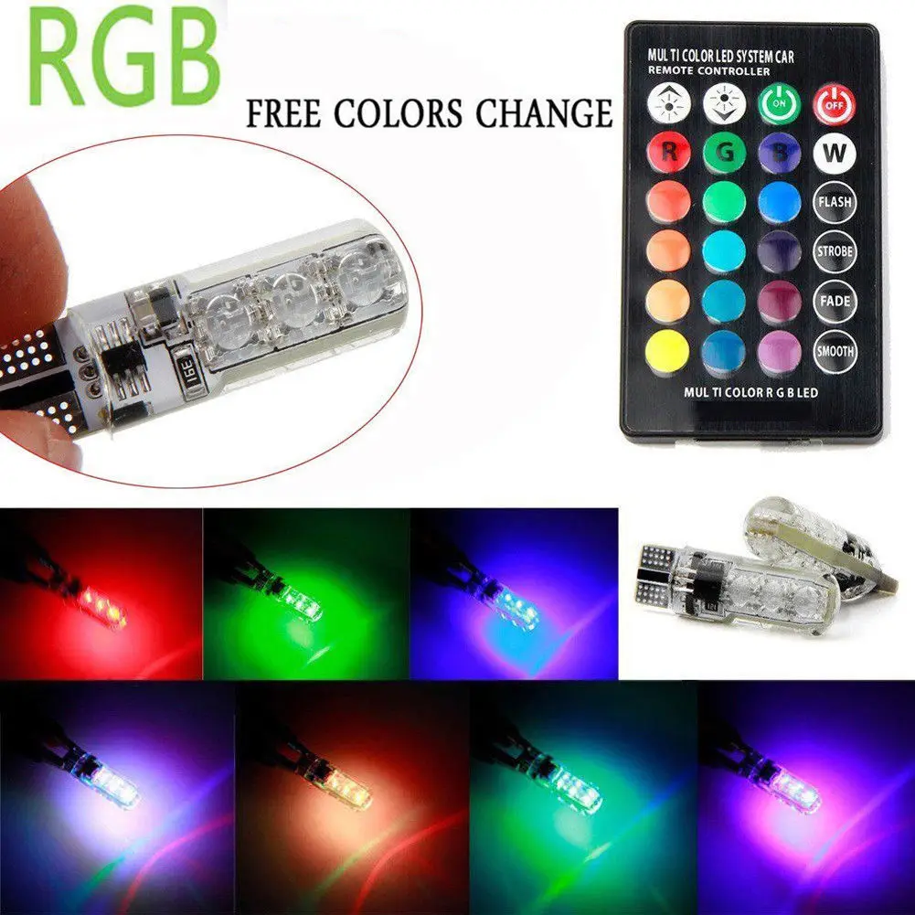 2 шт. T10 W5W светодиодные лампочки RGB 5050 6SMD пульт дистанционного управления Flash/Строб