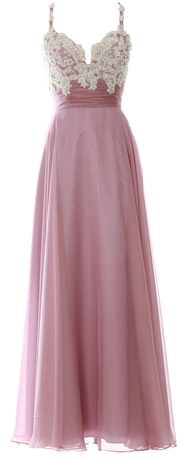 

MACloth Women Straps Sweetheart Lace Chiffon Long Prom Dress Formal Evening Gown 160211