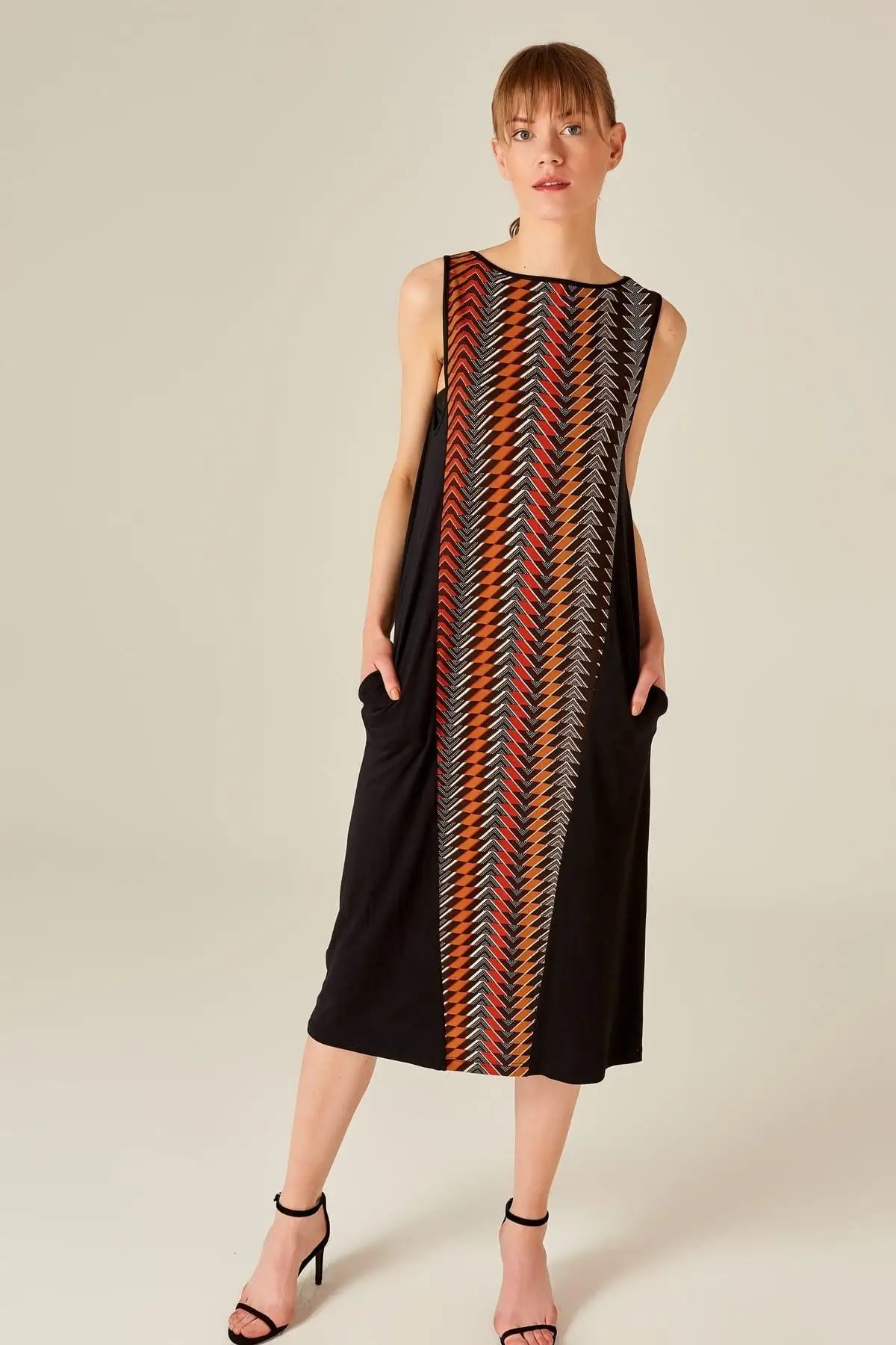 Boutiquen Women Black Fronting Garnili Sleeveless Long Dress 2099 | Женская одежда
