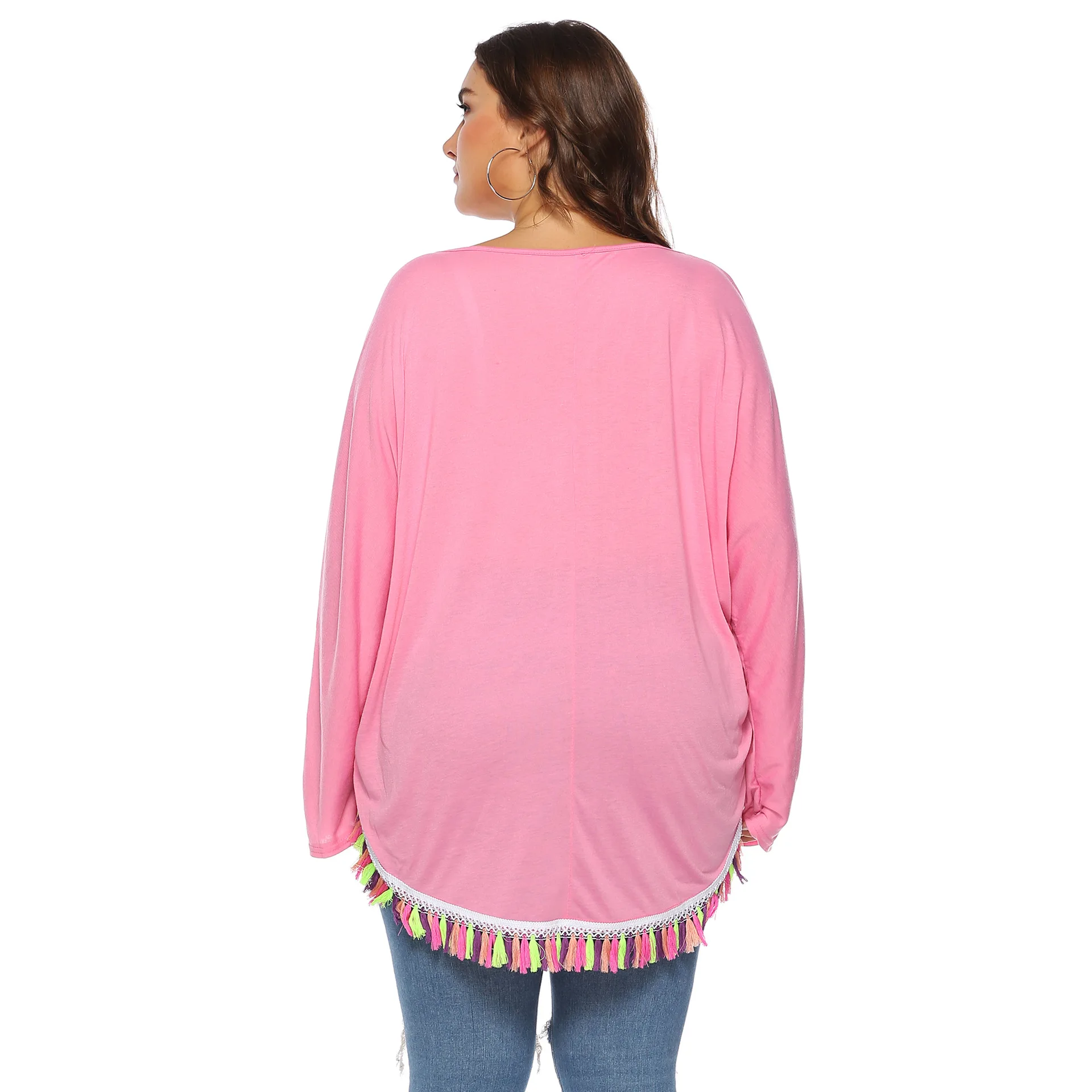 Женская Асимметричная футболка с рукавами летучая мышь NORA летняя кисточками