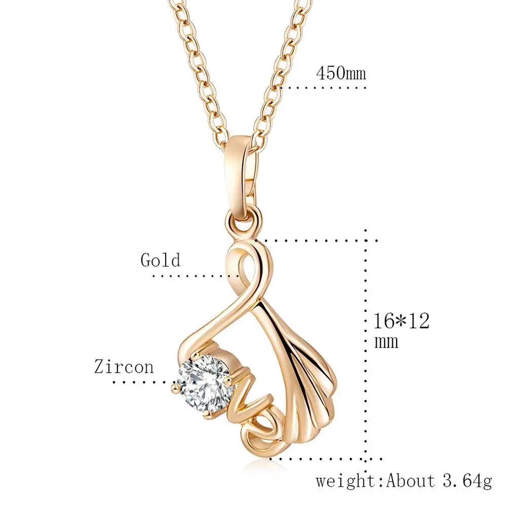 Преувеличьте любовь крылья узор Ожерелье Женщины Большой циркон медный сплав