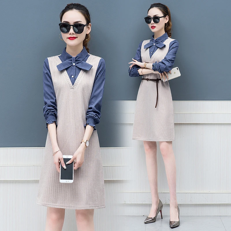 

Knitting dress woman clothes 2019 spring autumn new women's holiday two pcs patchwork suit dresses office lady vestidos
