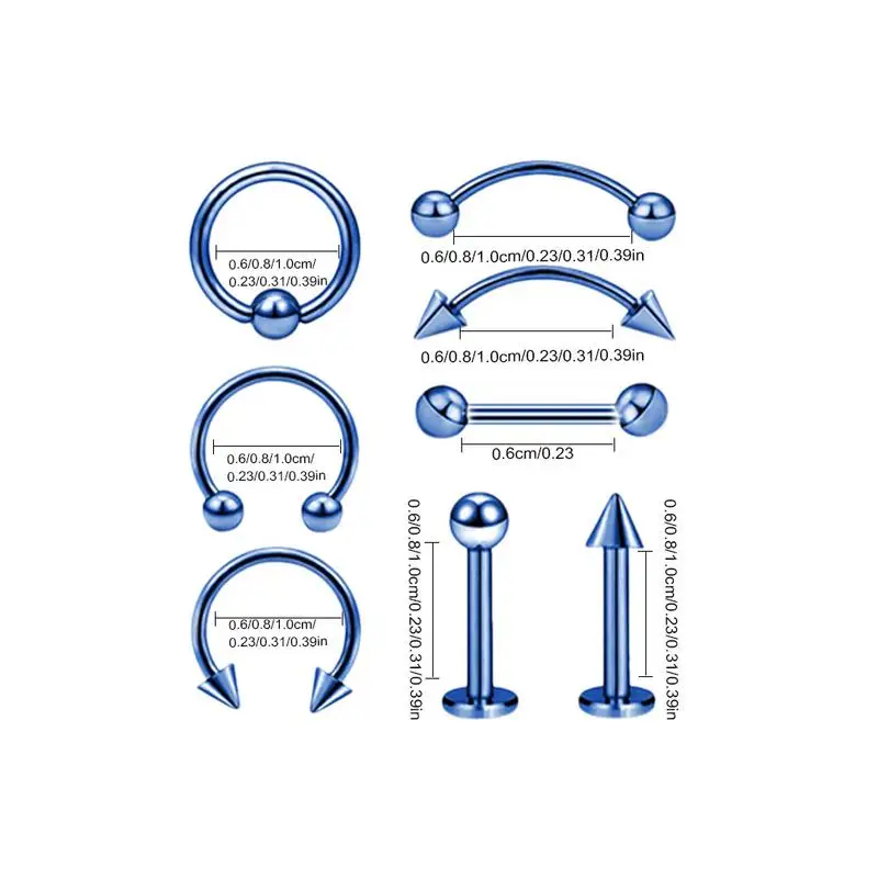 Eye Studs Nasal Ring Jewelry 8 Pack Mix Set Tattoo Piercing Stainless Steel Lip Nail Employee Benefits Housewarming New | Украшения и