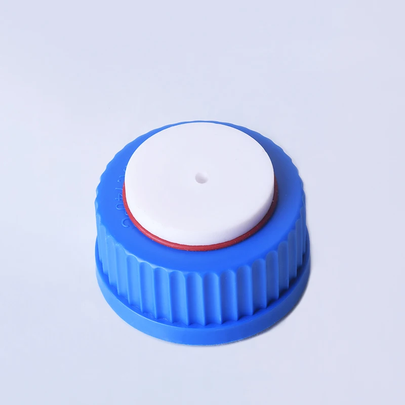 Blue thread cap with 1 holes,GL 45mm,Plastic Screw Cap with threaded bezel ring,Mobile phase liquid bottle cap