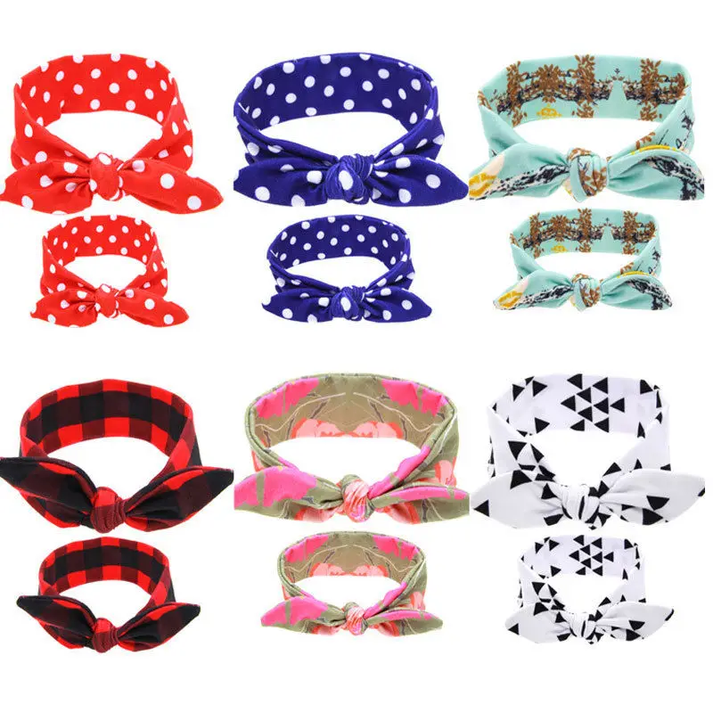 

Pudcoco Family Headwear 2pcs Women Kids Baby Girl Elastic Knotted Turban Hair Band Headband Headwear