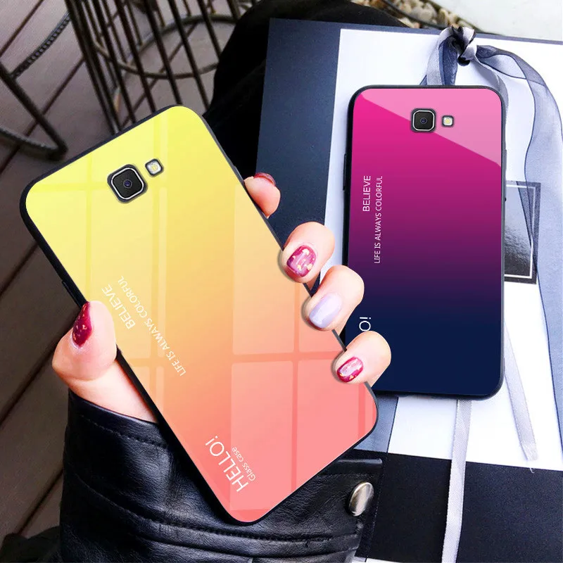 

For Samsung J7 Prime On7 2016 G610 Case Gradient Aurora Tempered Glass Back Cover Phone Case For Galaxy J7Prime G610F Coque Capa