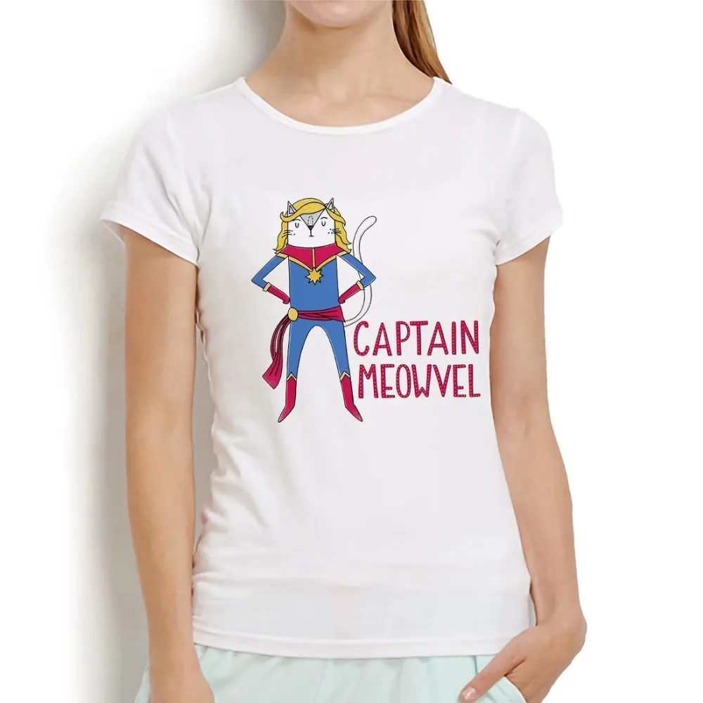 Милая забавная женская футболка captain meowvel Новинка лета 2019 уличная одежда