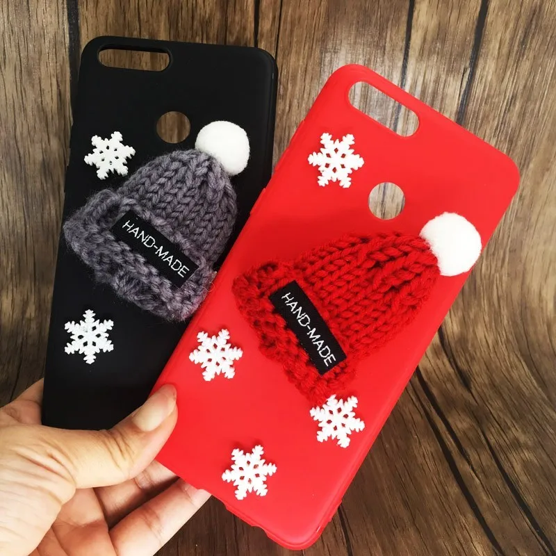 Christmas Hat Fluffy Case For Huawei Honor 7X 7 X Honor9 9 lite 10 Lovely Silicone Phone Cases On P Smart Cover Coque | Мобильные