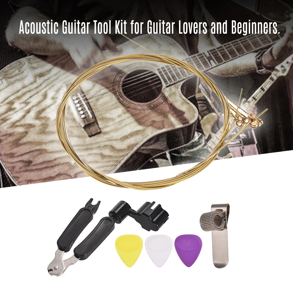 Acoustic Guitar Tool Kit Strings Picks Holder String Cutter Winder Accessories Set for Beginners | Спорт и развлечения